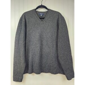 Brooks Sport Mens Charcoal Gray 100% Lambswool V-Neck Sweater Size L‎ Preppy